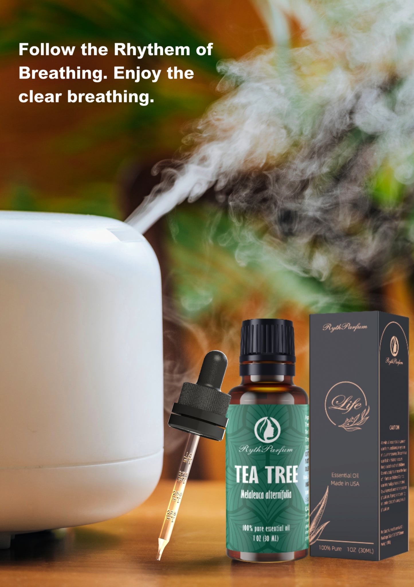 RythParfum Tea Tree Oil with Dropper with Scale (1 OZ)| 100% Pure and Natural Oil for Diffuser,Humidifier,Cold and Aroma|Tea Tree Essential Oil for Face,Hair, Skin,Scalp,Foot,Toenails and Massage